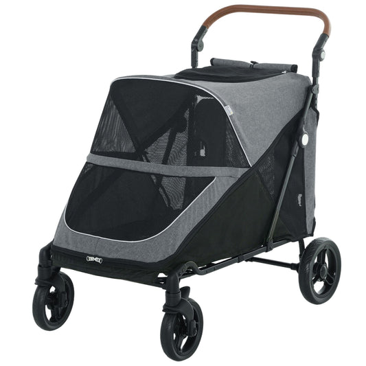 Dog Stroller for Large Dogs Up to 66 LBS with All - Terrain Spring Suspension, 8 - Position Adjustable Handle, Gray - Osher Pets