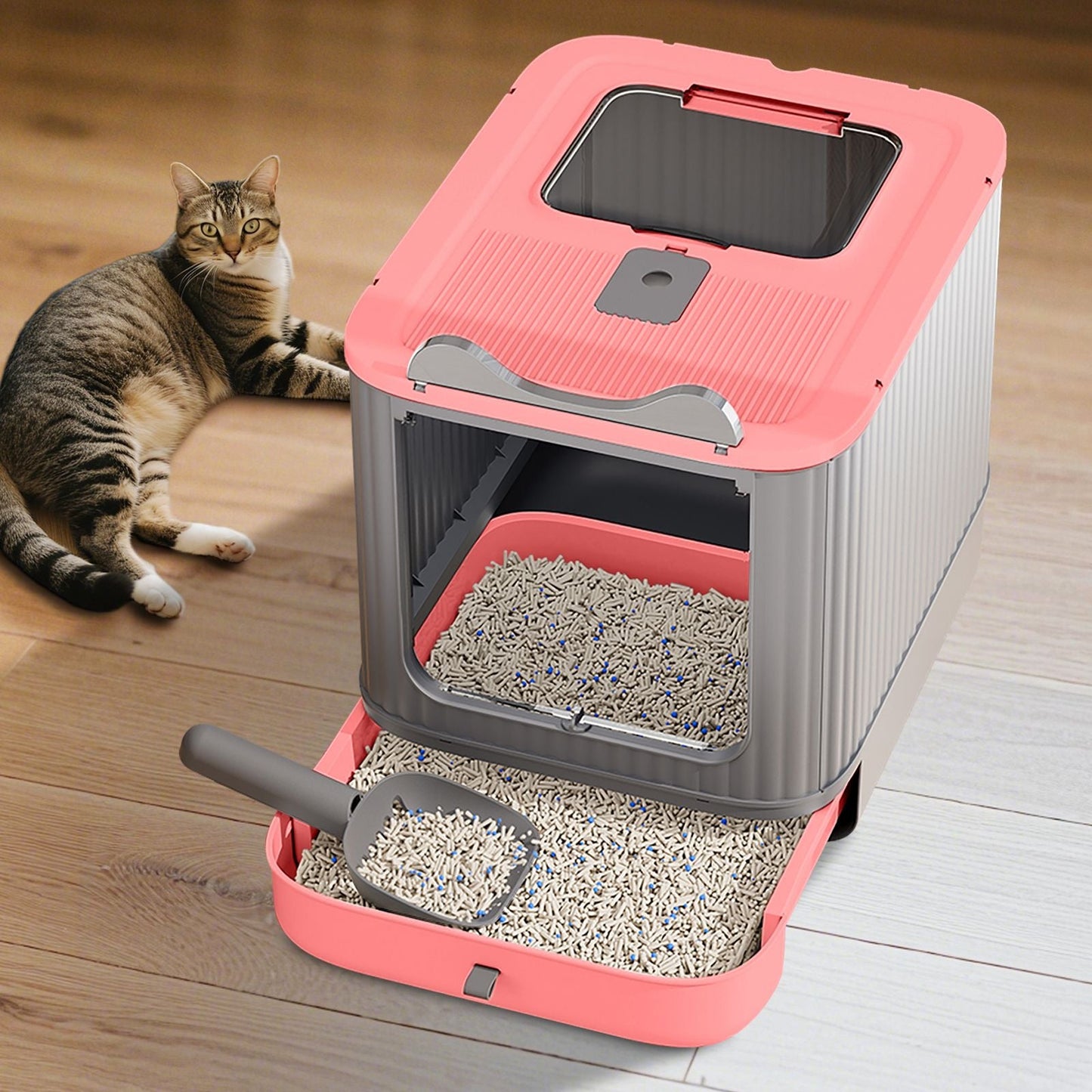 Drawer Style Cat Litter Box,Foldable Collapsible Design - Osher Pets