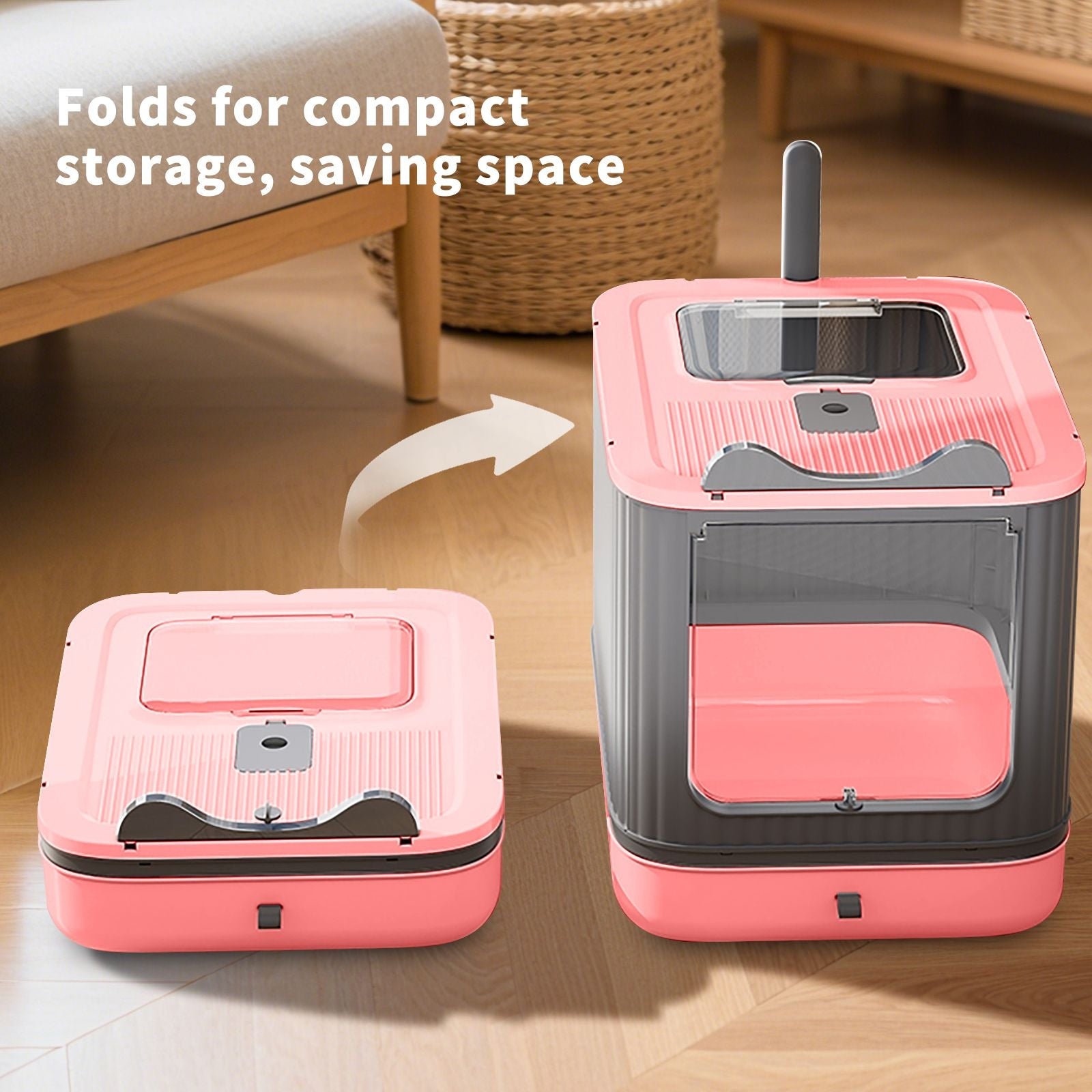 Drawer Style Cat Litter Box,Foldable Collapsible Design - Osher Pets