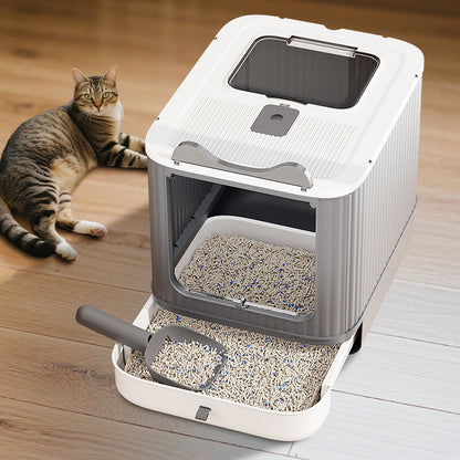 Drawer Style Cat Litter Box,Foldable Collapsible Design - Osher Pets