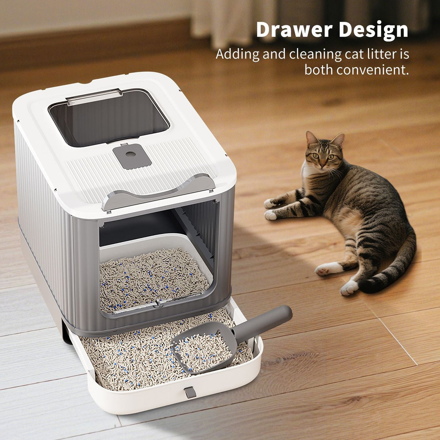Drawer Style Cat Litter Box,Foldable Collapsible Design - Osher Pets