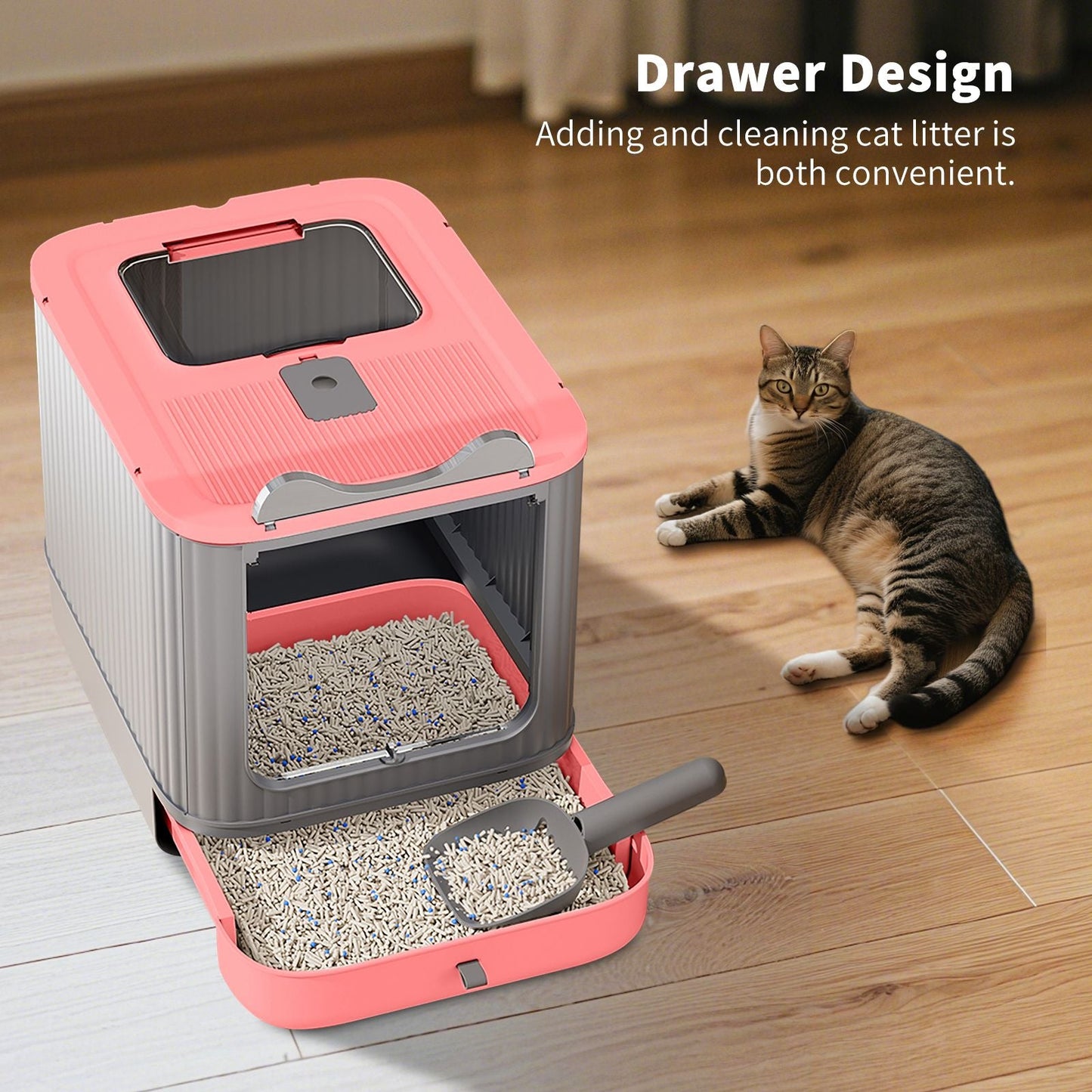 Drawer Style Cat Litter Box,Foldable Collapsible Design - Osher Pets