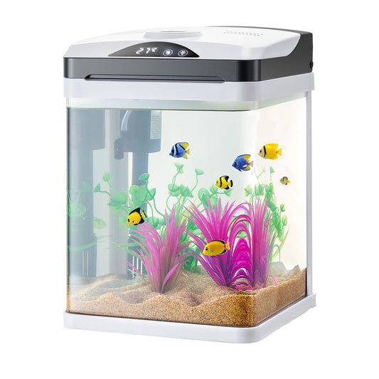 Fish Tank Aquarium, 2 Gallon LED Square Ultra - Clear Glass Tank Temperature Monitoring Adjustable 7 Color Lighting, Self Cleaning System Fishbowl for Freshwater & Saltwater Fish Home,Office,Pet - Osher Pets