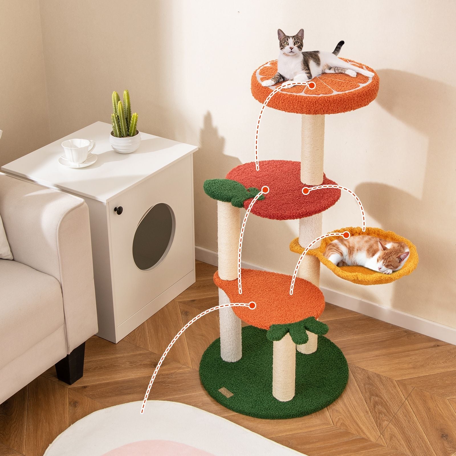 Multi - level Cat Tree Pet Activity Center with Fruit - shaped Platforms - Osher Pets