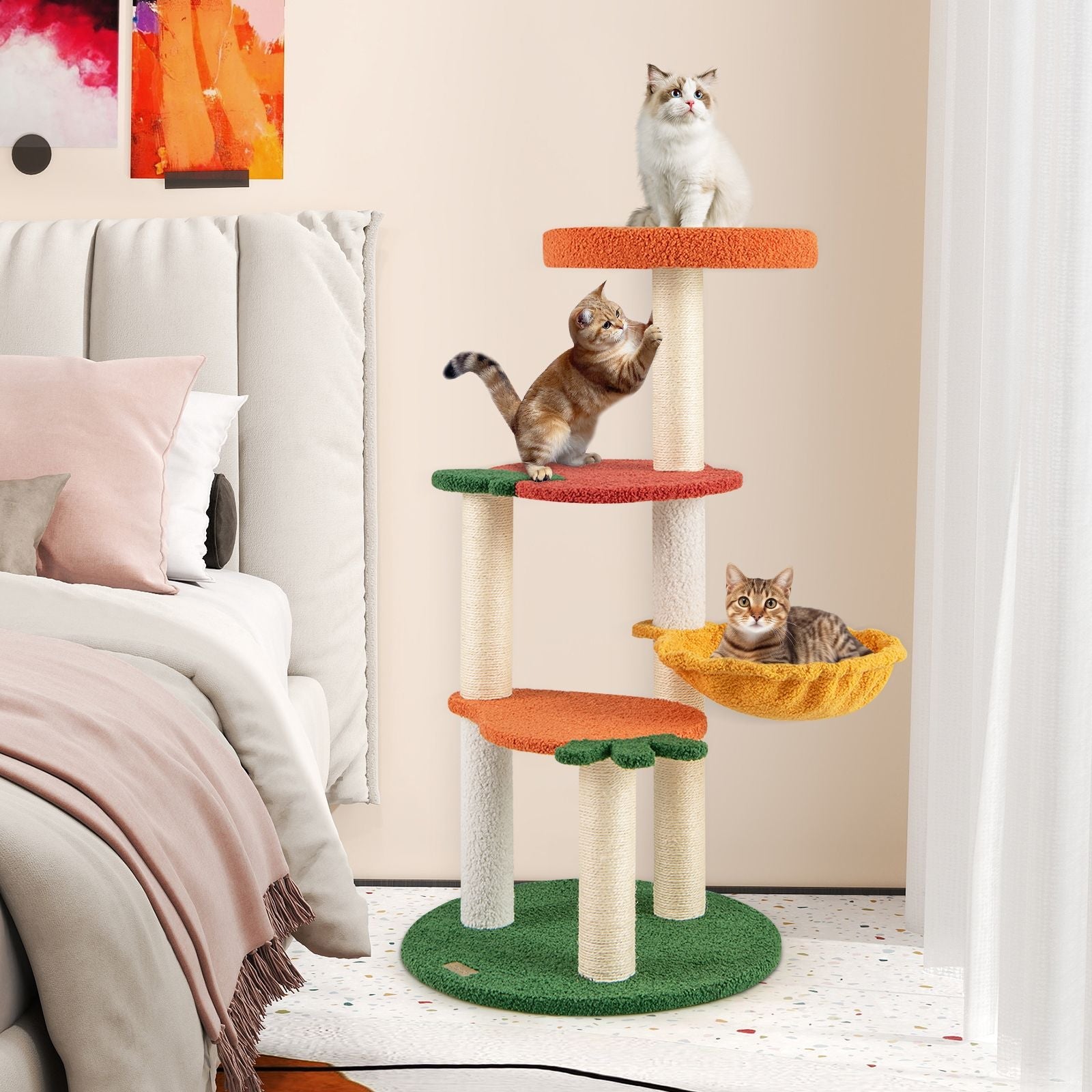 Multi - level Cat Tree Pet Activity Center with Fruit - shaped Platforms - Osher Pets