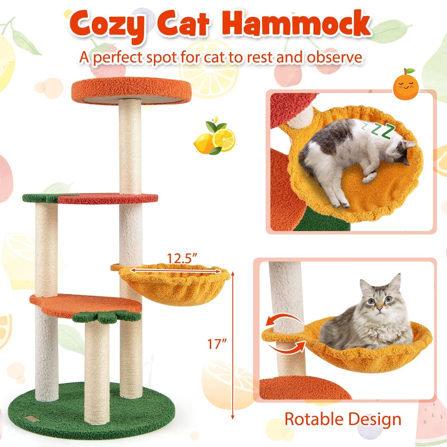 Multi - level Cat Tree Pet Activity Center with Fruit - shaped Platforms - Osher Pets