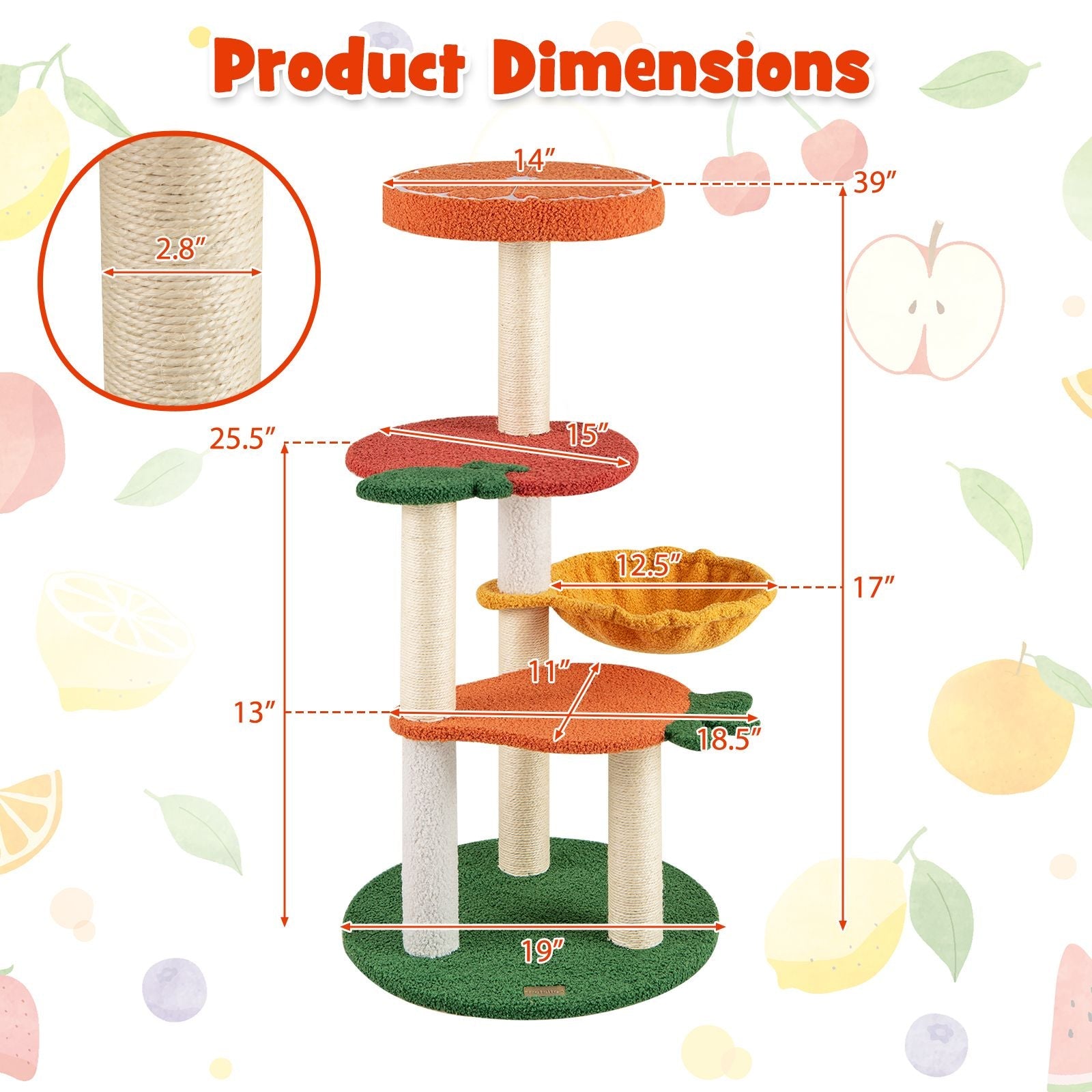 Multi - level Cat Tree Pet Activity Center with Fruit - shaped Platforms - Osher Pets