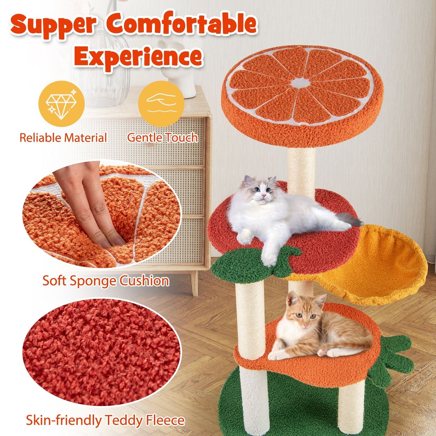 Multi - level Cat Tree Pet Activity Center with Fruit - shaped Platforms - Osher Pets