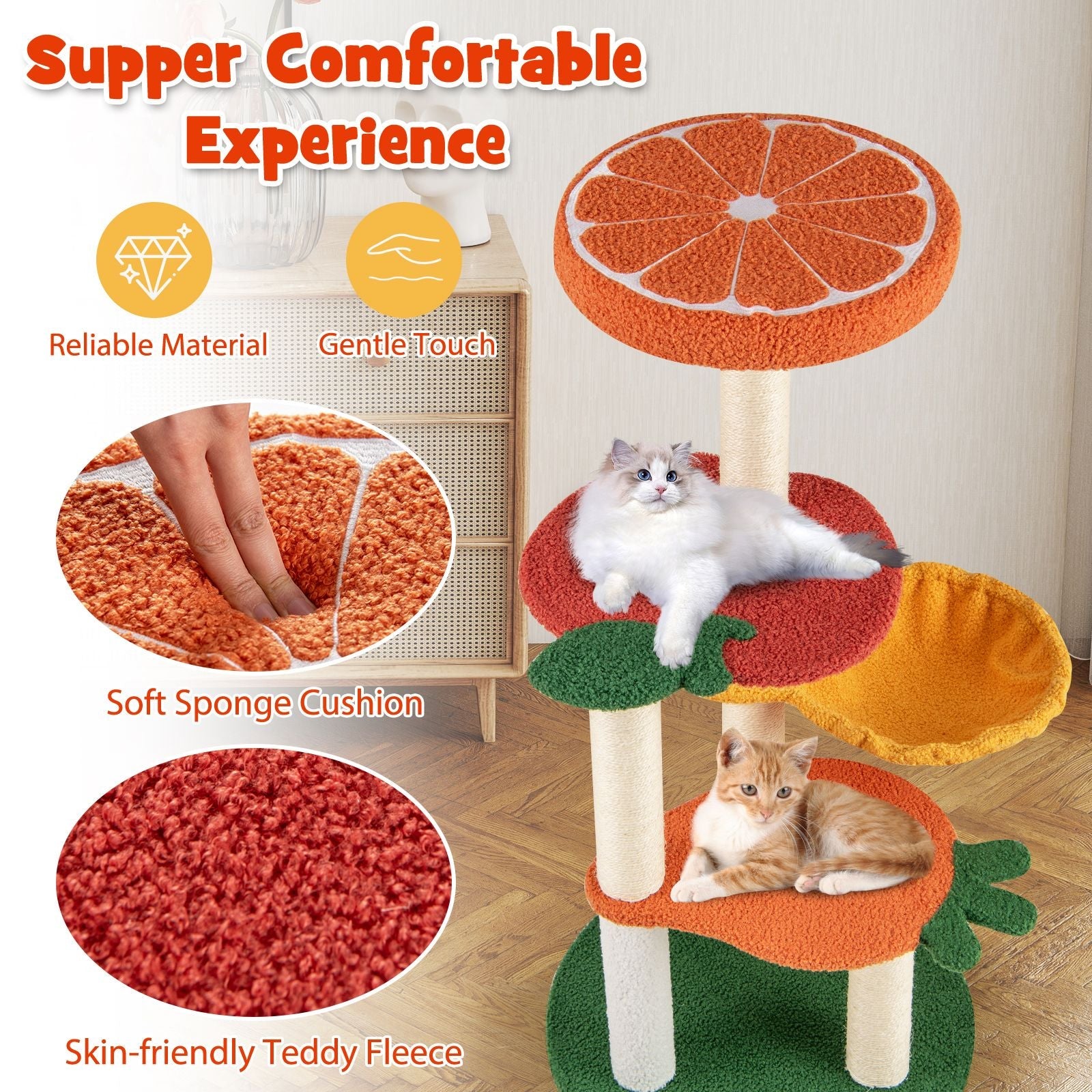 Multi - level Cat Tree Pet Activity Center with Fruit - shaped Platforms - Osher Pets