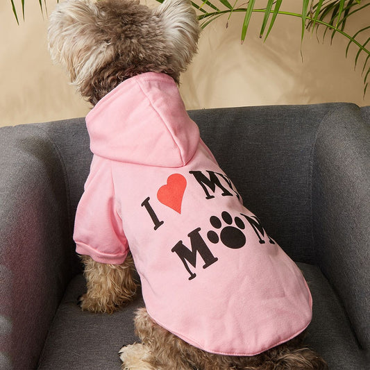 Pet Hoodie For Small & Medium Dogs; I Love My Mom Dog Hoodie Cat Shirts; Cute Pet Apparel - Osher Pets